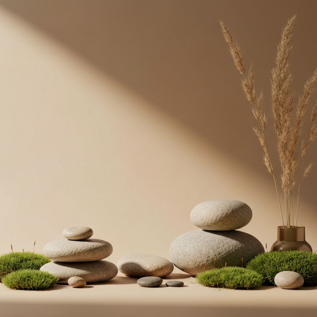 Natural elements arranged peacefully with soft warm lighting