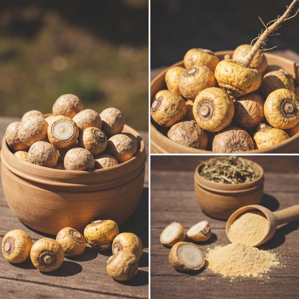 Lepidium meyenii maca root dried pieces and powder